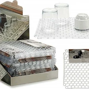 Set 2pz Tappeto Tappetino Lavello Scolapiatti Trasparente 32x32x1cm Silicone Cucina