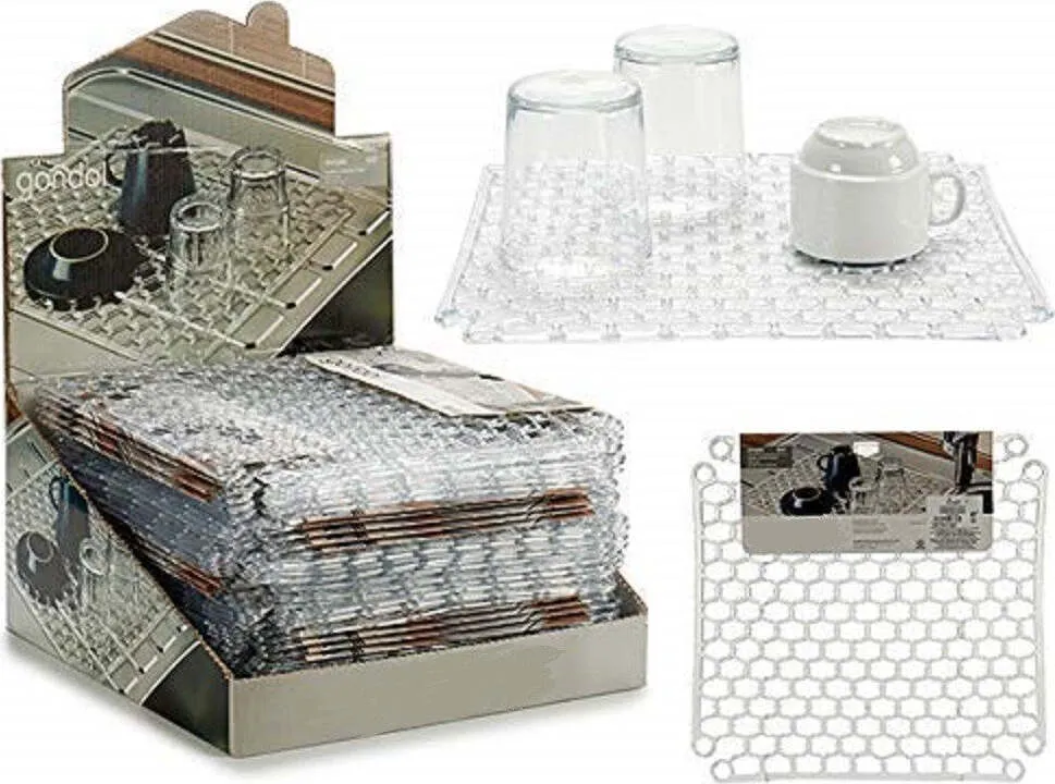 Set 2pz Tappeto Tappetino Lavello Scolapiatti Trasparente 32x32x1cm Silicone Cucina