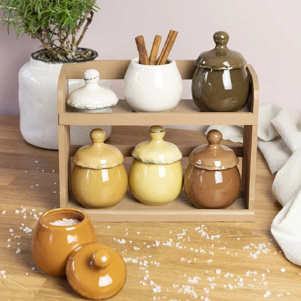 Set 6 Barattolini con Stand Ø7,5x11 cm 90 ml Ceramica VdE Tivoli 1996 Baita