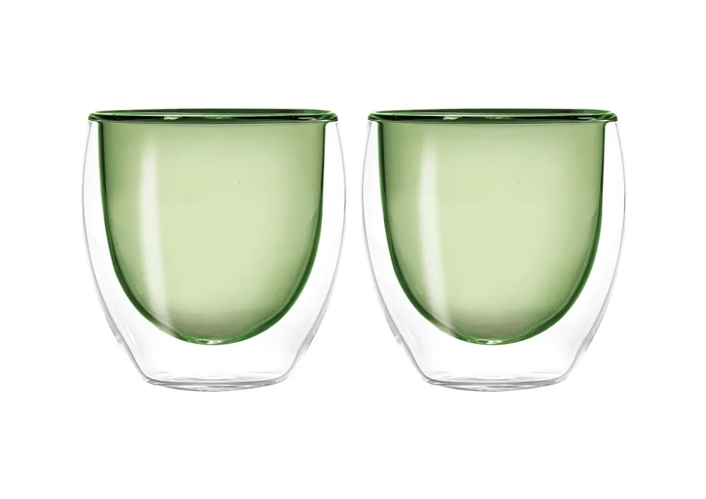 Set di 2 bicchieri da caffè doppi. verde, 80 ml