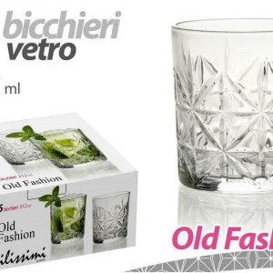 Set 6 Pz Bicchieri Decoro Old Fashion Vetro Trasparente Acqua Vino 312 Ml 791222