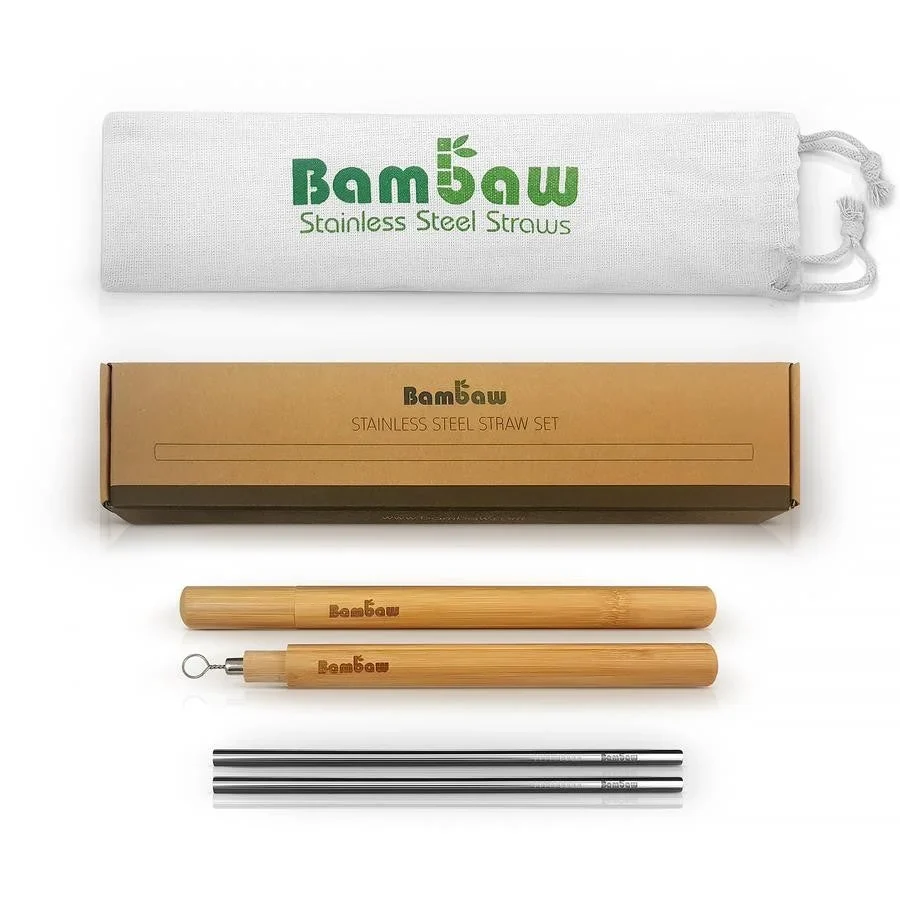 Set di Cannucce Acciaio con Custodia Bamboo