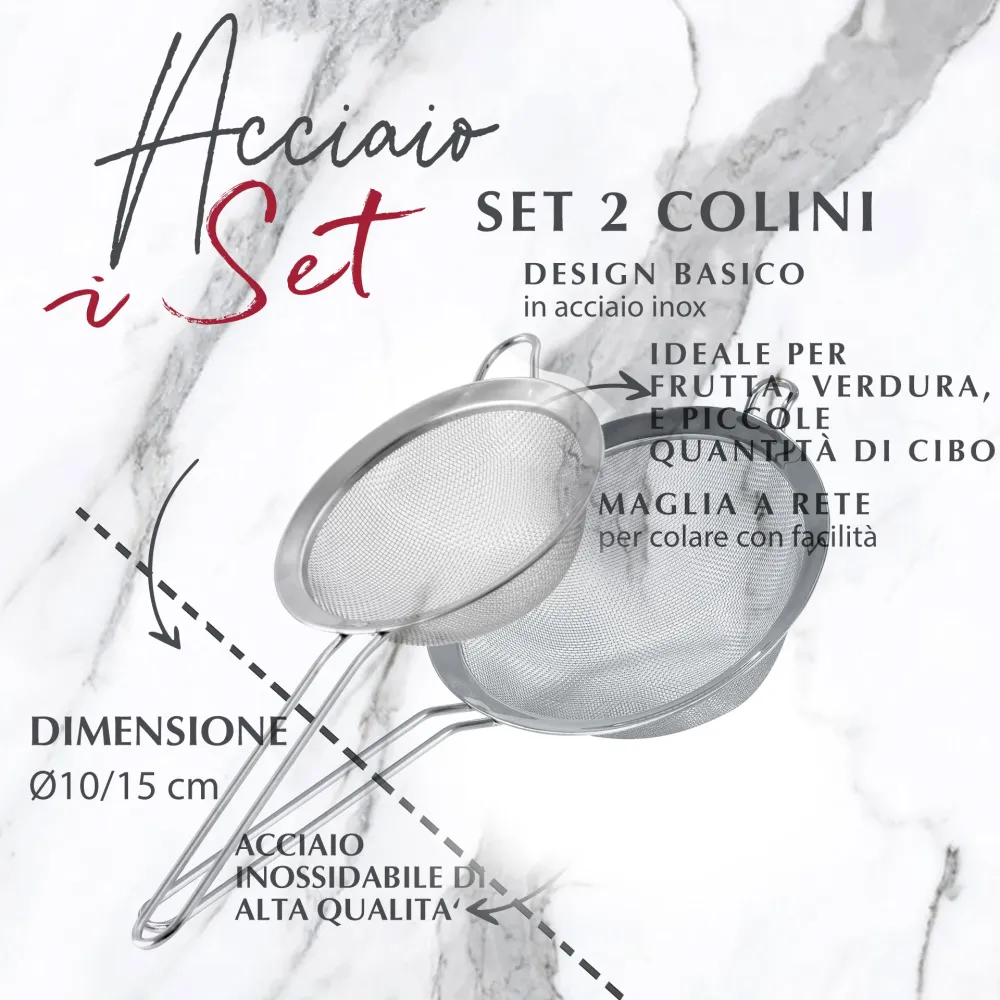 Set 2 Colini maglia fine acciaio inox, 10 e 15 cm