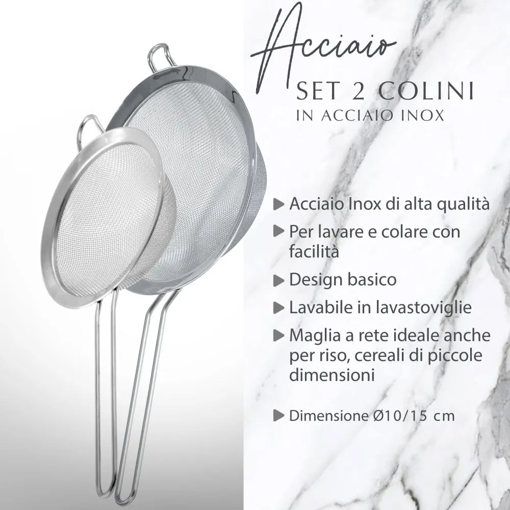 Set 2 Colini maglia fine acciaio inox, 10 e 15 cm