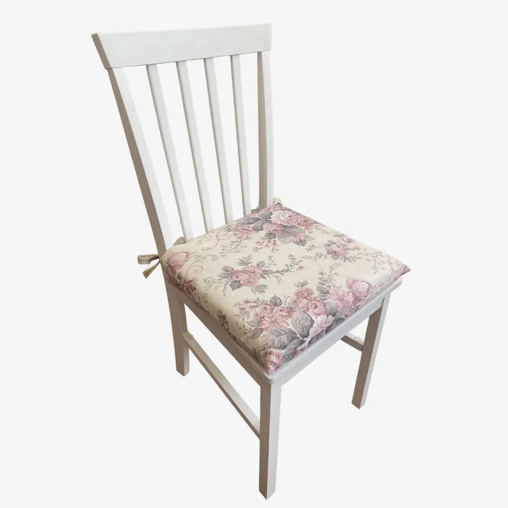 Set 6 Cuscini Sedia Coprisedia Imbottiti e sfoderabili con lacci Fiore - Beige
