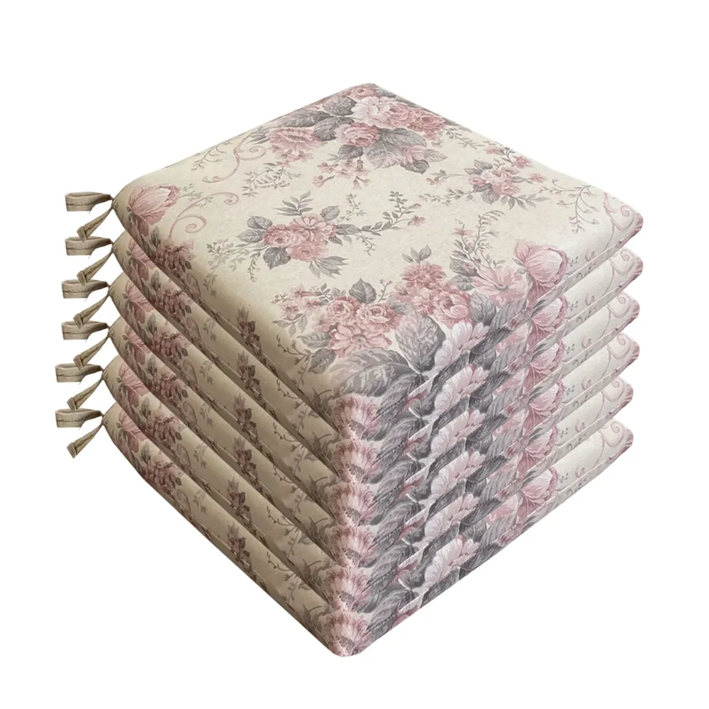 Set 6 Cuscini Sedia Coprisedia Imbottiti e sfoderabili con lacci Fiore - Beige