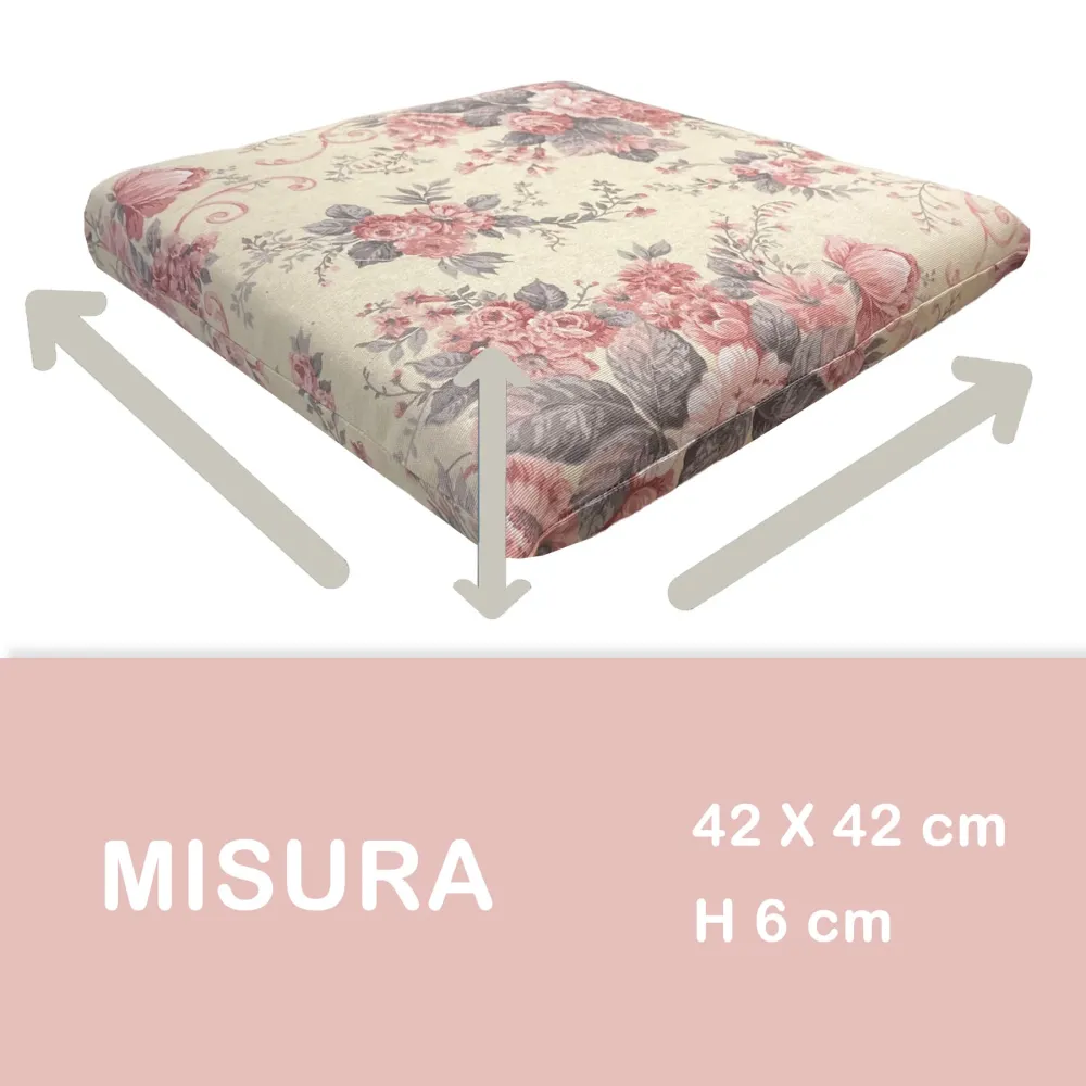 Set 6 Cuscini Sedia Coprisedia Imbottiti e sfoderabili con lacci Fiore - Beige