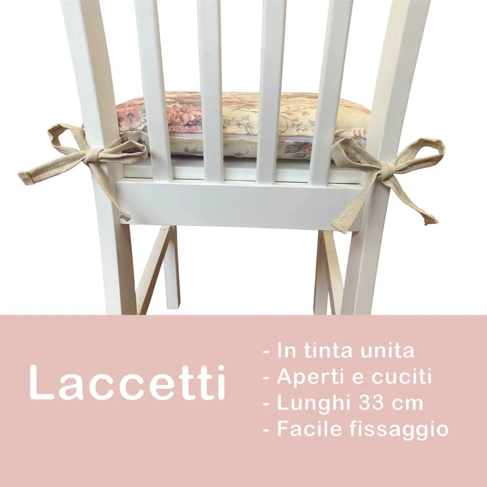 Set 6 Cuscini Sedia Coprisedia Imbottiti e sfoderabili con lacci Fiore - Beige
