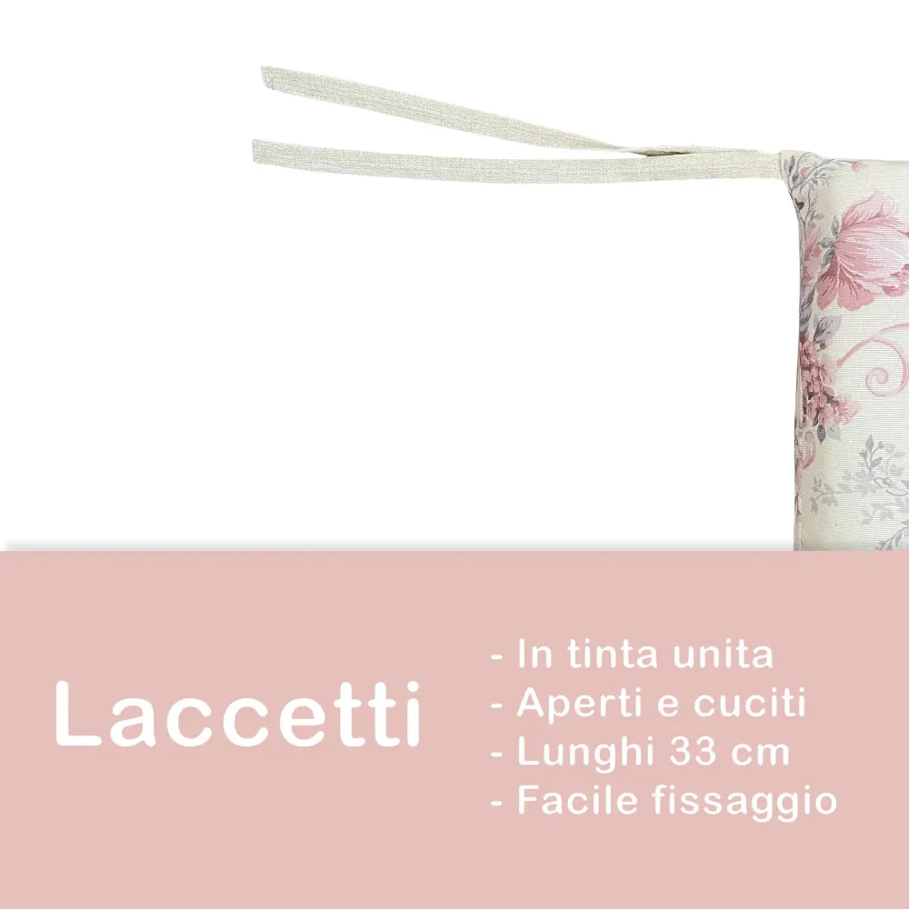 Set 6 Cuscini Sedia Coprisedia Imbottiti e sfoderabili con lacci Fiore - Beige
