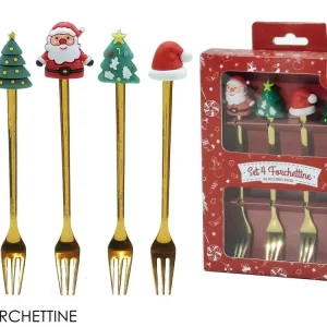 Set 4 forchettine oro con soggetti natalizi | Rohome