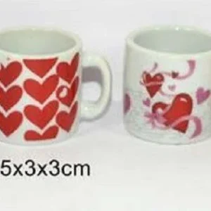 Set 4 Mini Tazzine Tazzina Caffe' Con Cuori Idea Regalo San Valentino 4,5x3x3cm