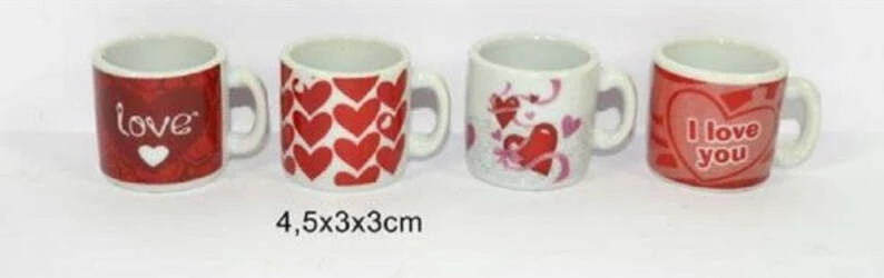 Set 4 Mini Tazzine Tazzina Caffe' Con Cuori Idea Regalo San Valentino 4,5x3x3cm