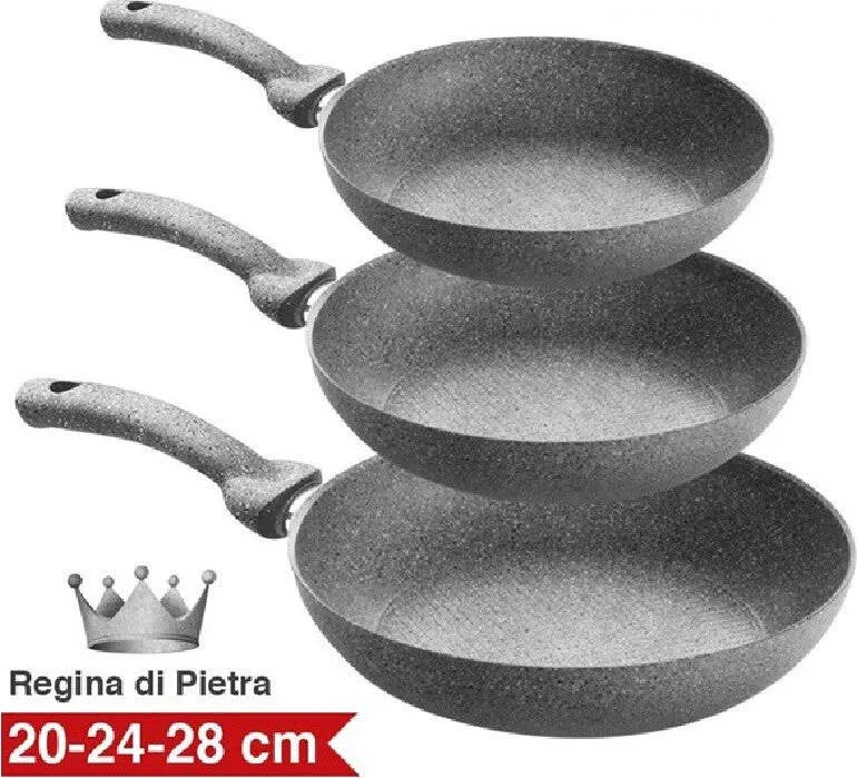 Set 3 Padelle Pietra Antiaderenti Regina Di Pietra Diametro 20 - 24 - 28 Cm