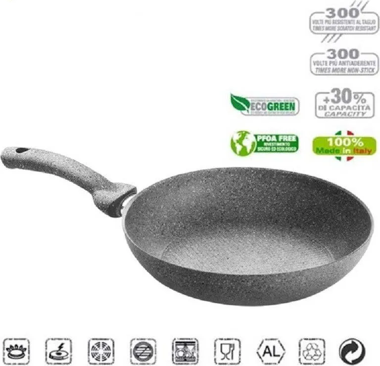 Set 3 Padelle Pietra Antiaderenti Regina Di Pietra Diametro 20 - 24 - 28 Cm