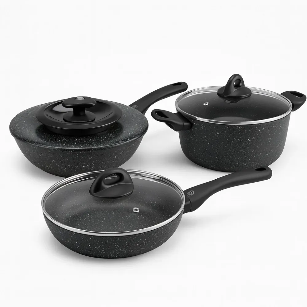 Set Pentole 6pz Pietra con Coperchio Magico Antiodore Padelle 24 28 Casseruola 24 Induzione