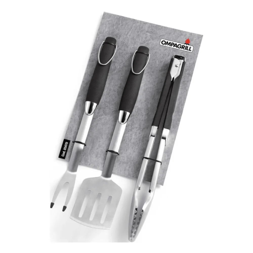 Set Per Barbecue Ompagrill | Pinza Paletta Forchettone | Acciaio Inox Alimentare 45 Cm | Manico Antiscivolo