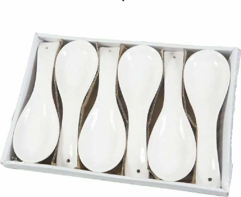 Set 6 Pezzi Poggiamestolo Poggia Mestolo Ceramica Bianca Cucina