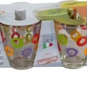 Set Servizio 6 Bicchieri Vetro Decorati Con Cerchi 250ml Stile Retrò Anni 60