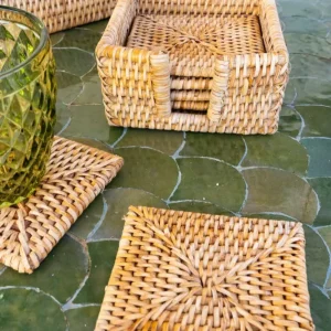 Set di 6 sottobicchieri quadrati rattan marrone naturale