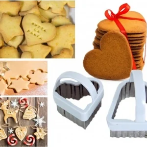 Set 3 Stampi Stampini Formine Con Manico Per Biscotti Pane Dolce Stella Cuore