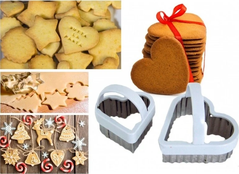 Set 3 Stampi Stampini Formine Con Manico Per Biscotti Pane Dolce Stella Cuore