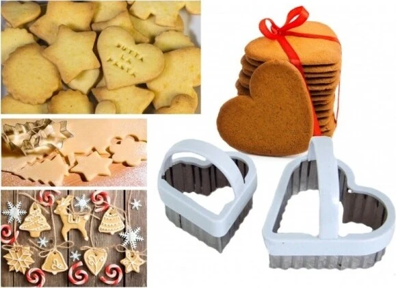 Set 3 Stampi Stampini Formine Con Manico Per Biscotti Pane Dolce Stella Cuore