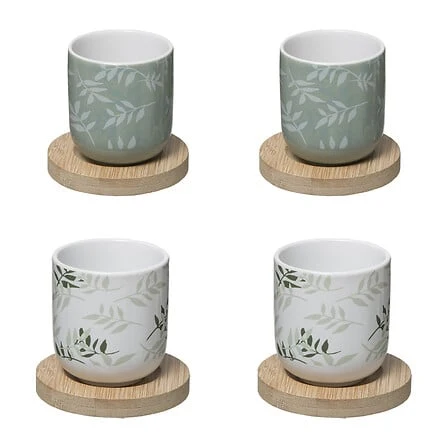 Set 4 tazzine da caffè floreali con piattino legno| Rohome