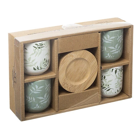 Set 4 tazzine da caffè floreali con piattino legno| Rohome