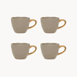 Set 4 tazzine ceramica con manico oro Good Morning
