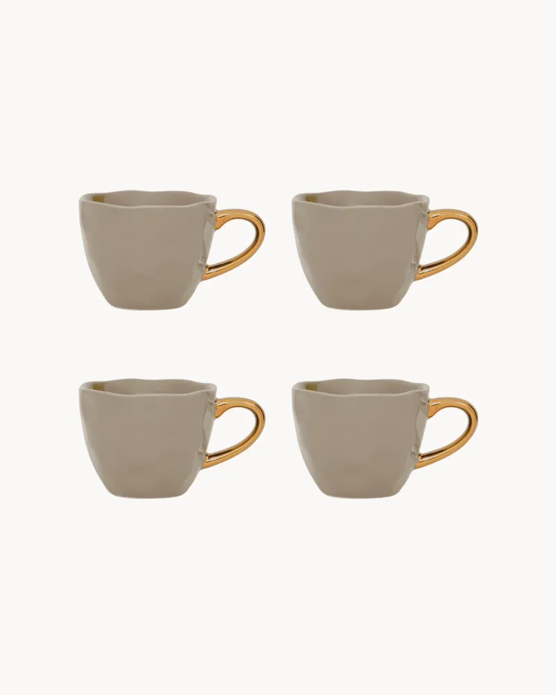Set 4 tazzine ceramica con manico oro Good Morning