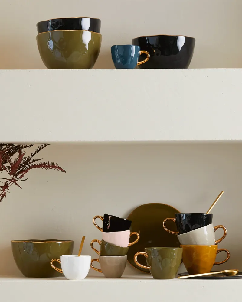 Set 4 tazzine ceramica con manico oro Good Morning