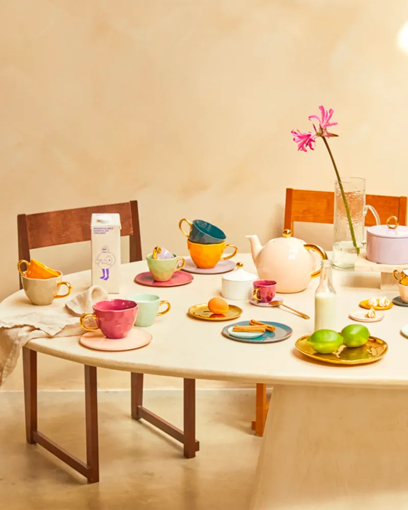 Set 4 tazzine ceramica con manico oro Good Morning