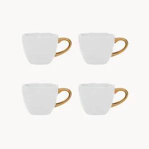 Set 4 tazzine ceramica con manico oro Good Morning