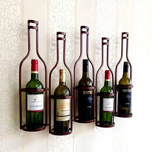 Scaffale per vino da appendere alla parete, per bicchieri di vino, ferro battuto, 5 bottiglie (colore: bronzo), colore: bi...
