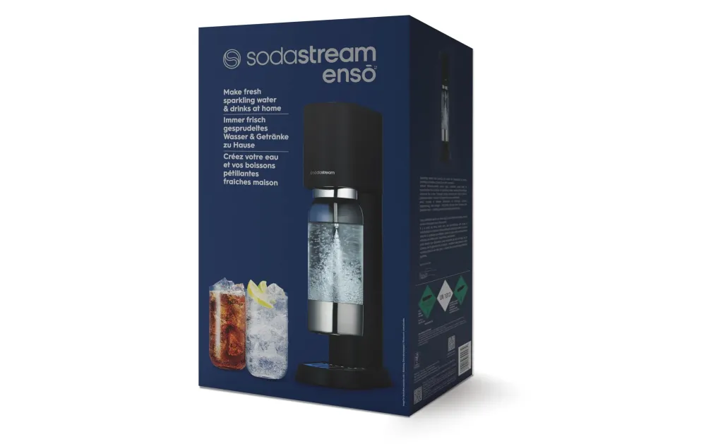 Sodastream Enso gasatore d'acqua – incluso 1 bottiglia (plastica), per bombola da 60 l, acciaio inossidabile, nero