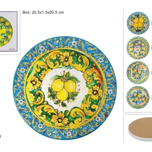 Sottopentola tondo 20cm base sughero con decoro limoni rilievo 8 assortimenti