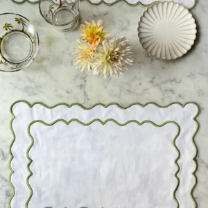 Sottopiatto Impermeabile Bianco con Bordo Ondulato Verde