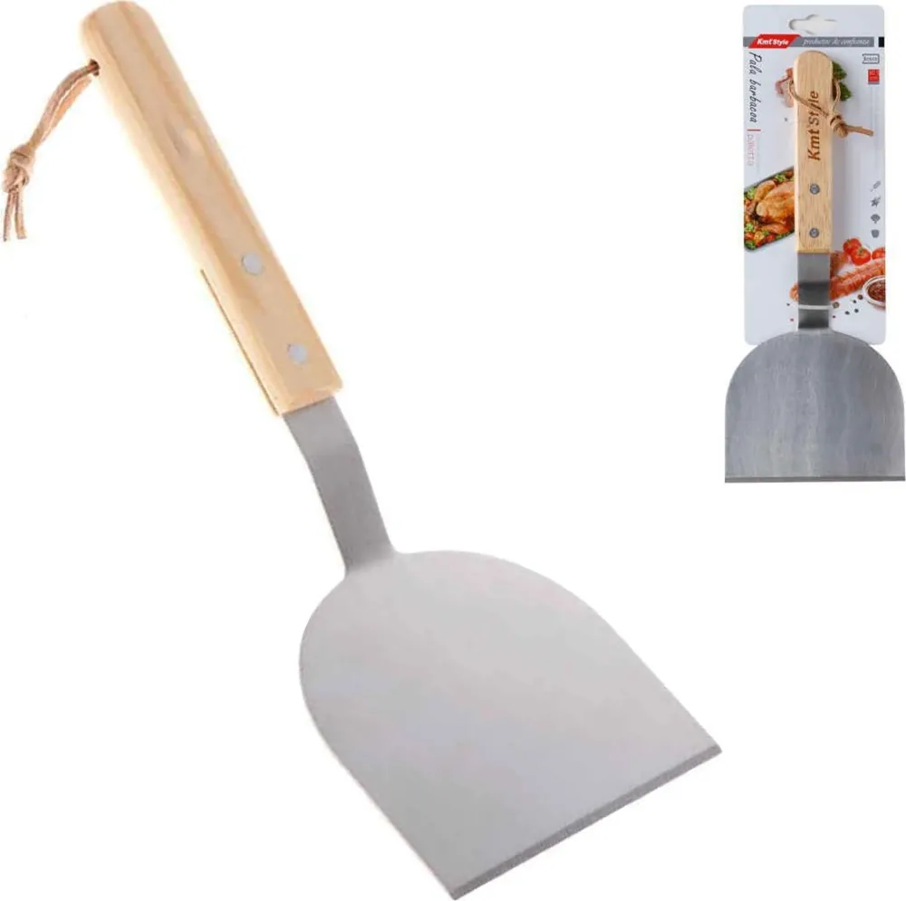 Spatola Barbecue Per Pesce Acciaio Inox Impugnatura Legno Grigliate 30,5cm