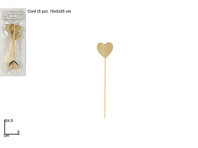Spillone cuore legno 5cm 5pz al005241b