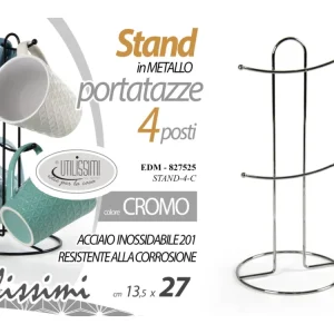 Stand metallo porta tazze 4 posti acciaio inossidabile 201 resistente alla corrosione 14x14x28cm