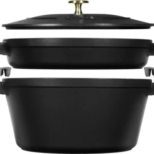 Staub Cocotte 3Tlg. 24 cm, rotondo, nero, impilabile S40508-383-0