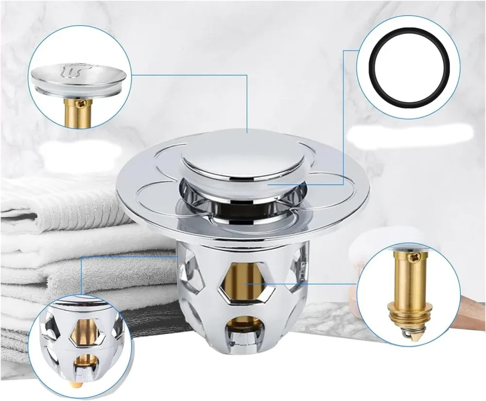 Tappo di scarico Pop up con filtro per vasca da bagno, cucina, lavabo universale - SET 3 PEZZI