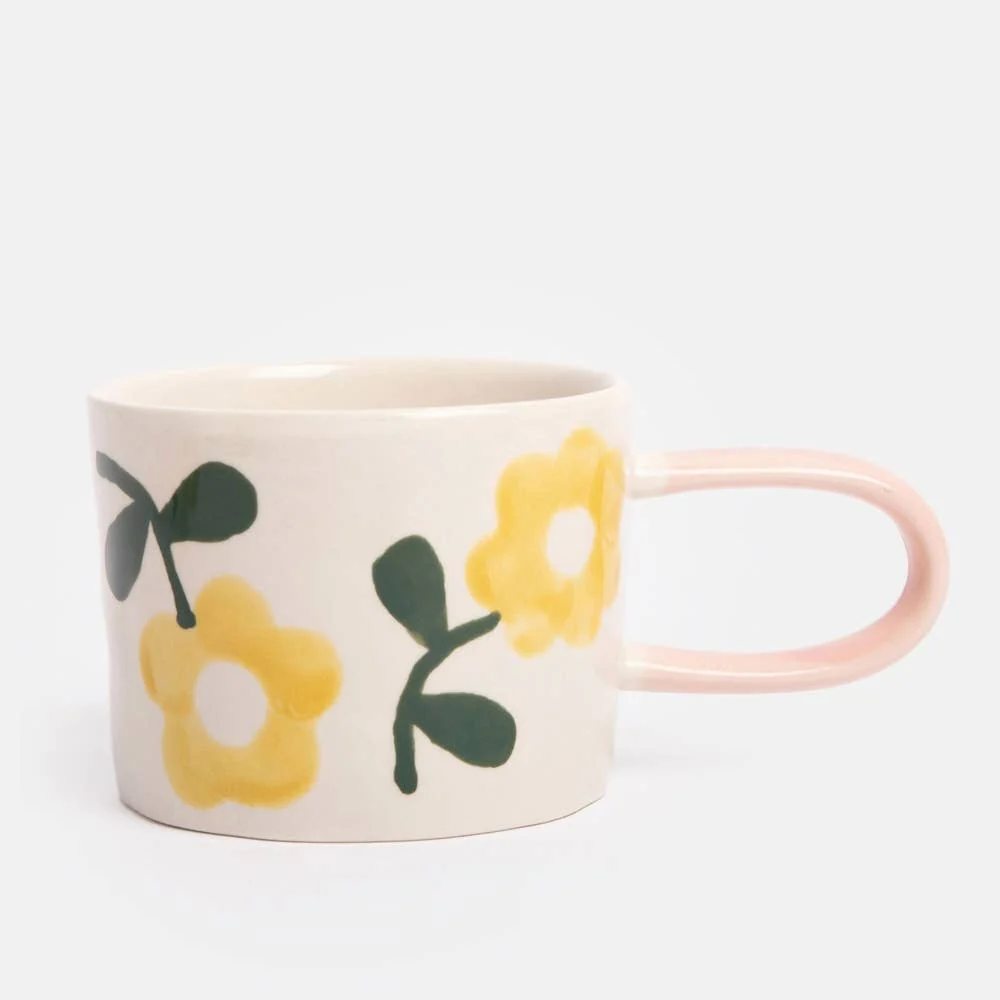 Tazza ceramica con motivo floreale giallo. Ultimo pezzo disponibile.