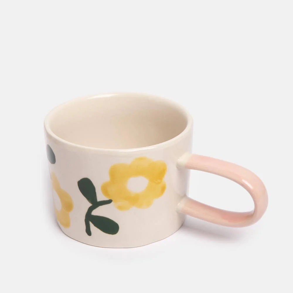 Tazza ceramica con motivo floreale giallo. Ultimo pezzo disponibile.