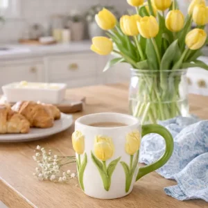 Tazza Ceramica con Tulipani Rilievo