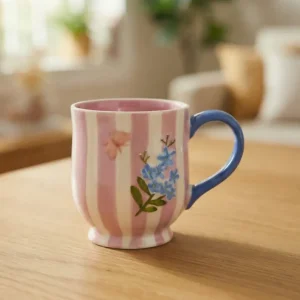 Tazza floreale rosa righe - 360 ml