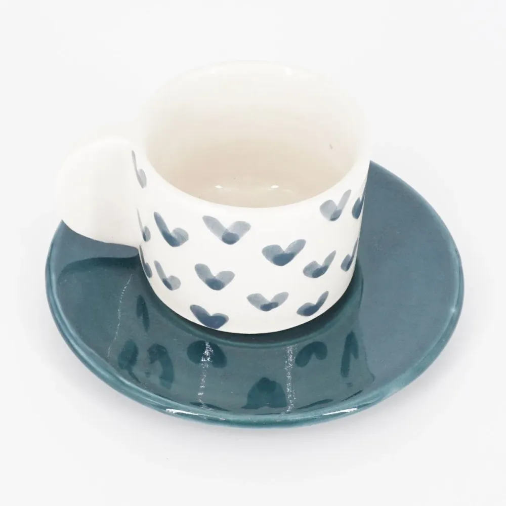 TAZZINA CAFFè CON PIATTINO CUORI CARTA DA ZUCCHERO
