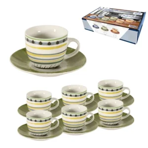Tazzine da caffe stile mediterraneo porcellana verde 90 ml, set da 6 tazze e 6 piattini, Linea Apulia - Maison TortorÃ