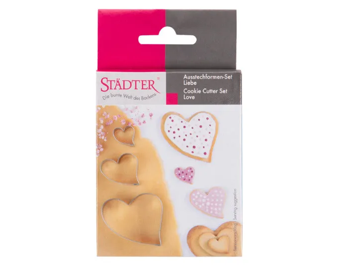 STÄDTER Set di tagliabiscotti forma di amore, 3 pezzi, 3,5–9,5 cm