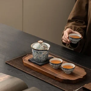 Tea Set Outdoor Travel Portable Tea Set ‌Zen Gradient Lotus Teapot & 2 Cups Ceramic Tea Kit Camping & Meditation Gift Set